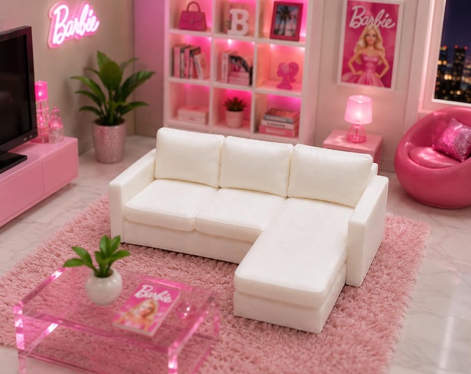 1:12 Scale Dollhouse Sofa, Modern Miniature Sectional Couch, Barbie Living Room Furniture, 3D Printed Decor