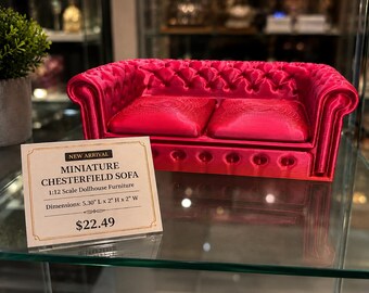 Miniature Chesterfield Sofa 1:12 Scale for Barbie Dollhouse, Victorian Mini Couch, 3D Printed Living Room Decor, Collector Display