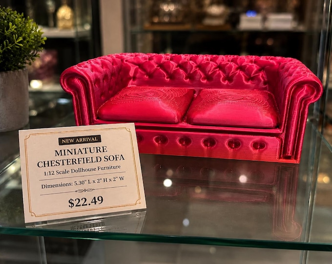 Miniature Chesterfield Sofa 1:12 Scale for Barbie Dollhouse, Victorian Mini Couch, 3D Printed Living Room Decor, Collector Display