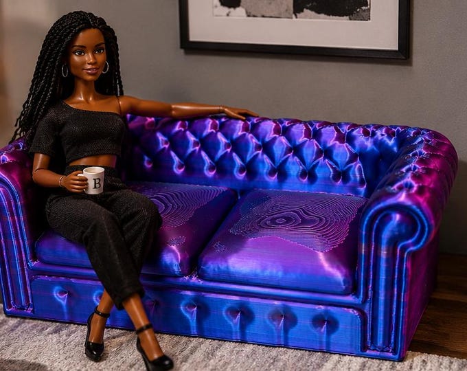1 6 & 1:12 Miniature Chesterfield Sofa, 3D Printed Dollhouse Couch, Iridescent Purple Blue Furniture, Collector Display Decor