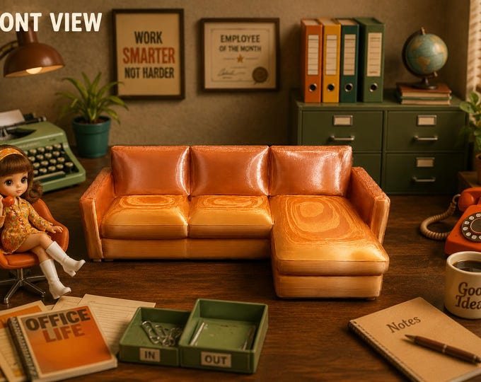 Miniature L Shaped Sofa 1:12 Scale | Modern Dollhouse Couch | 3D Printed Mini Furniture | Retro Sectional Sofa Miniature