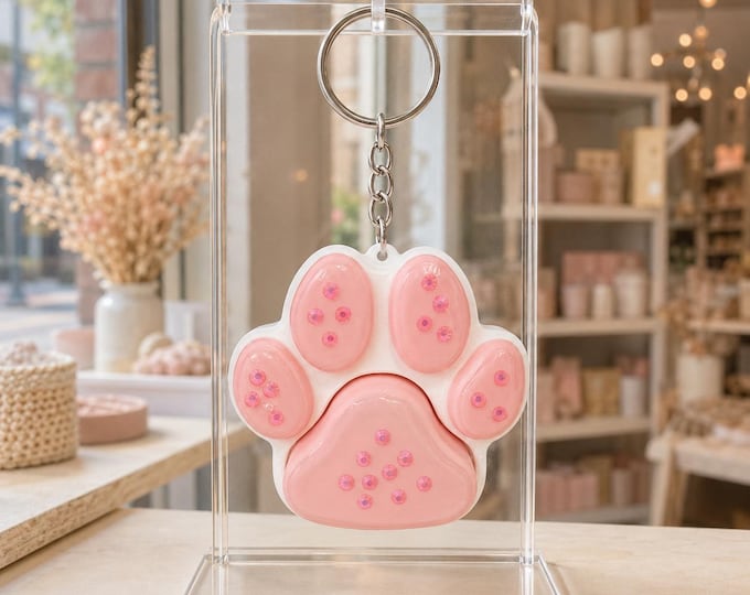 Pink Paw Keychain Clicker, 3D Printed Shaker Charm, Cute Bag Accessory, Sensory Clicker, Pet Lover Gift