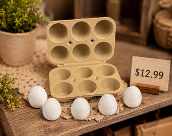 Miniature Egg Carton 1:12 Scale | 3D Printed Dollhouse Eggs | Tiny Kitchen Food Decor | Farmhouse Miniature Display