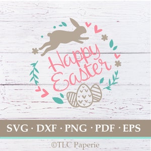 Happy Easter svg, Bunny Rabbit, Easter Eggs, Easter clipart, svg dfx pdf eps png clipart , Wreath svg, file for Cricut Silhouette image 3