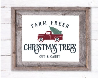 Vintage Retro Truck, Farm Fresh Christmas Trees svg sign, SVG for Signs, Cut Files, Rustic Home and Farmhouse Wall Decoration