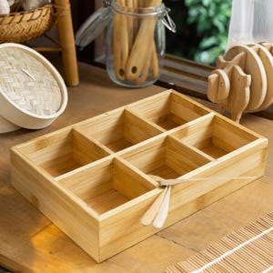 Handmade Bamboo Wooden Organiser - 6 Square Compartment