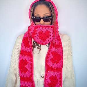 Heart Balaclava Scarf | Crochet Scarf with Hood | Hooded Scarf | Valentine’s Day Accessory