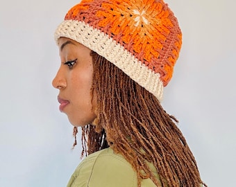 CUSTOM COLOR Granny Square Beanie with 3D Mosaic Design | Fall Colors Crochet Beanie | Cozy Handmade Accessory | Autumn Fashion