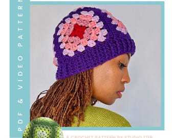 Pattern | Granny Square Beanie Crochet Pattern | Digital PDF + Video Tutorial