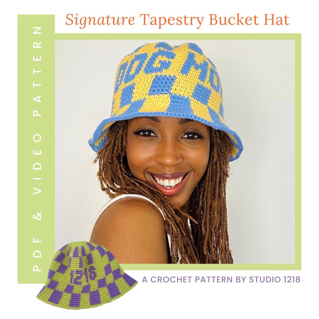 Pattern | Checkered Tapestry Bucket Hat Crochet Pattern | Digital