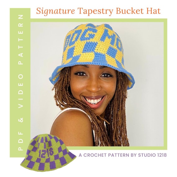Pattern | Checkered Tapestry Bucket Hat Crochet Pattern | Digital