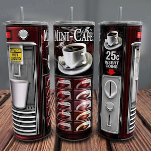 Coffee Machine 20oz Tumbler Wrap, Funny Mini Coffee Tumbler PNG, Sarcastic PNG,  Seamless Wrap For Sublimation, Dad Gift, Gag Gift, 300dpi