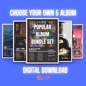 Choose Your Own Album Poster Set of 5, Custom Album Poster, Music Posters, Tracklist, Poster, Room Decor, Music Wall Art, Digital Download