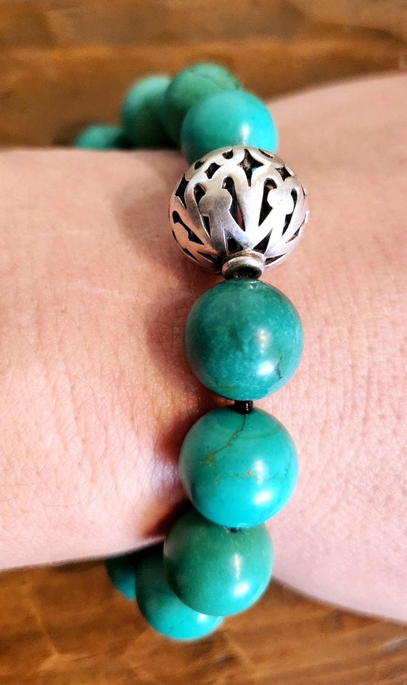 Beautiful Stabilized Green Chinese Turquoise and Sterling Silver Beaded