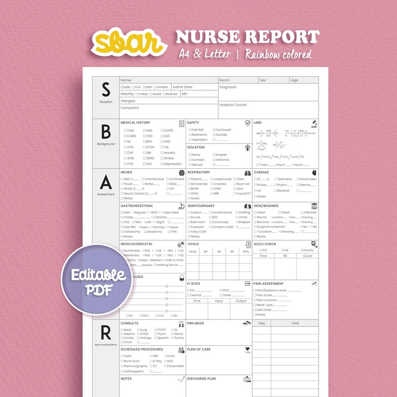 Sbar Nurse Report Sheet - Etsy