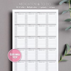 Nurse Shift Planner: Medication & To-Do List - Day/Night (Editable PDF A4/Letter Size)