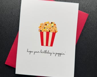 Popcorn Birthday Card - Blank Inside - Handmade - 4.25"x5.5"