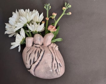 Human Heart Wall Vase - Anatomical heart wall vase in soft pink, holds water
