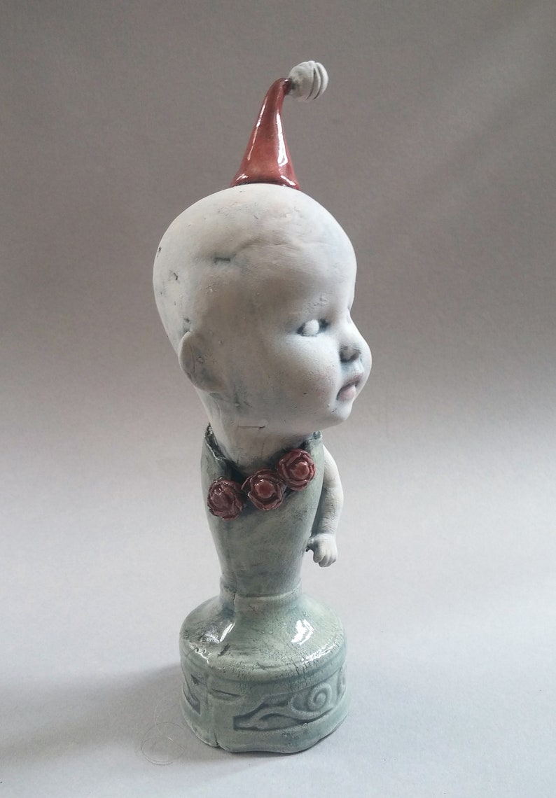 ceramic sculpture 7.5 x 2.5 x 2.5 Baby doll sculpture small ceramic sculpture Celadon Pillar