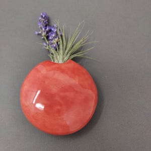 Hand-Built Earthenware Wall Vase: Red Glaze, Holds Water for Flowers