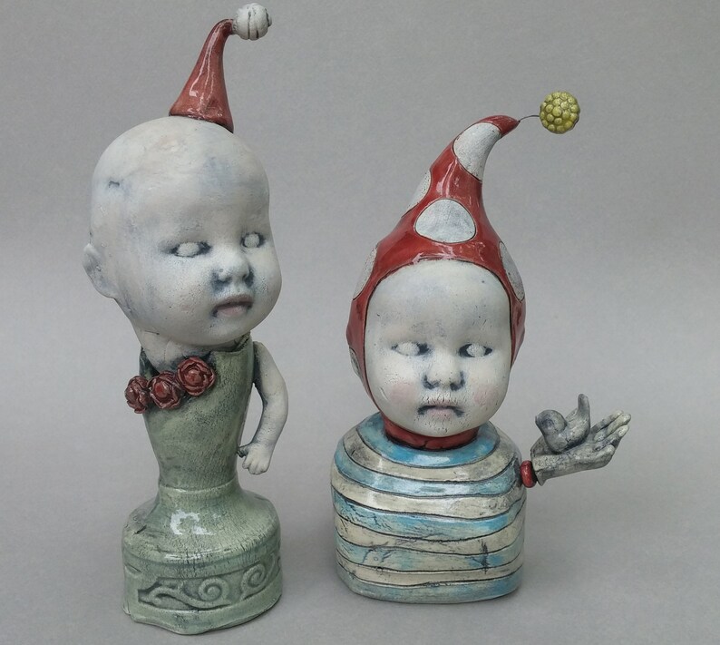 ceramic sculpture 7.5 x 2.5 x 2.5 Baby doll sculpture small ceramic sculpture Celadon Pillar