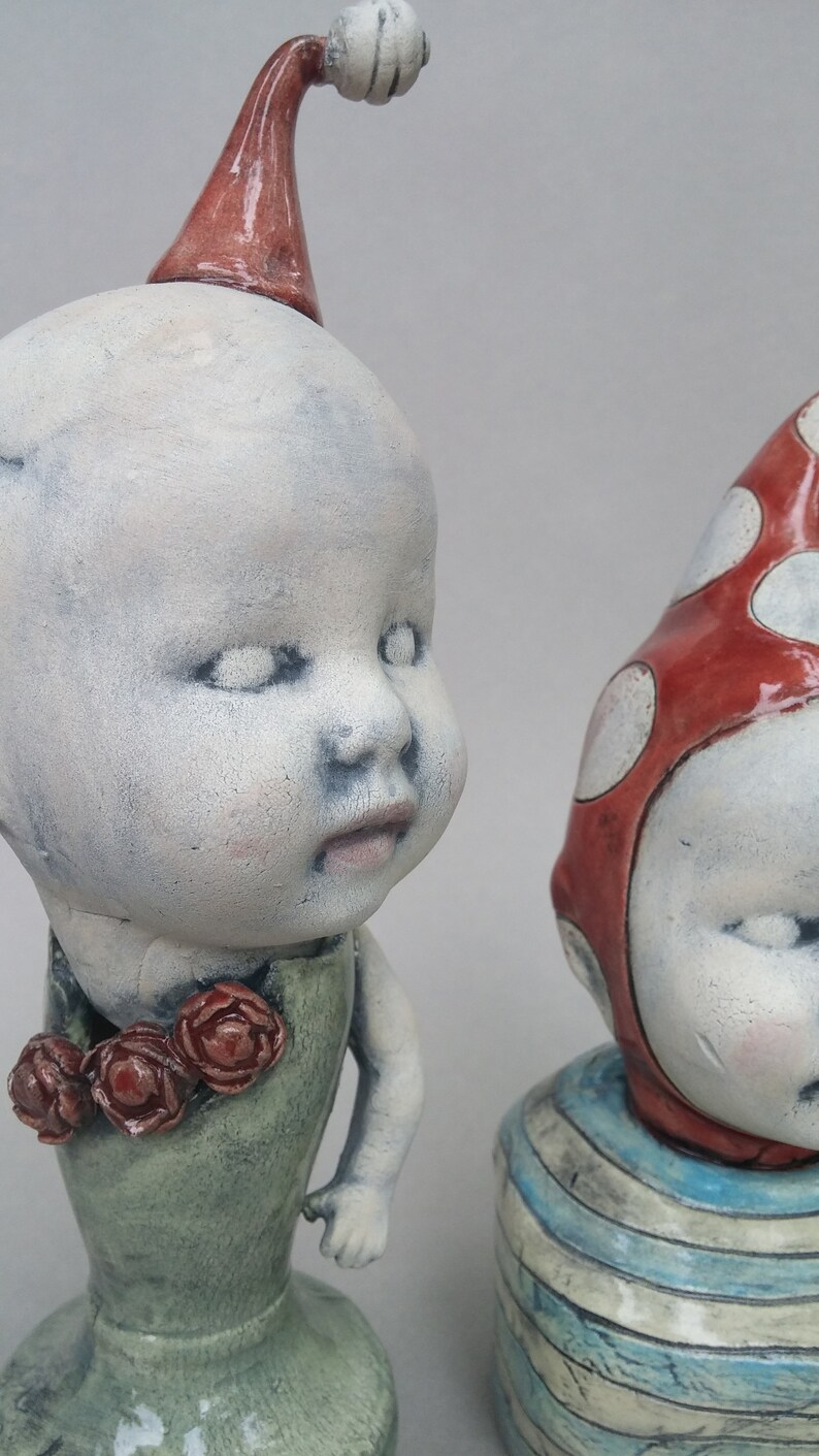 ceramic sculpture 7.5 x 2.5 x 2.5 Baby doll sculpture small ceramic sculpture Celadon Pillar