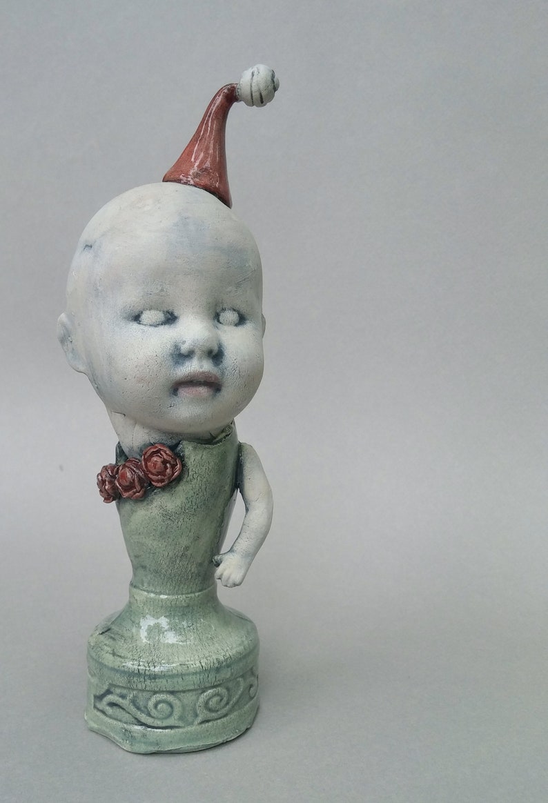 ceramic sculpture 7.5 x 2.5 x 2.5 Baby doll sculpture small ceramic sculpture Celadon Pillar