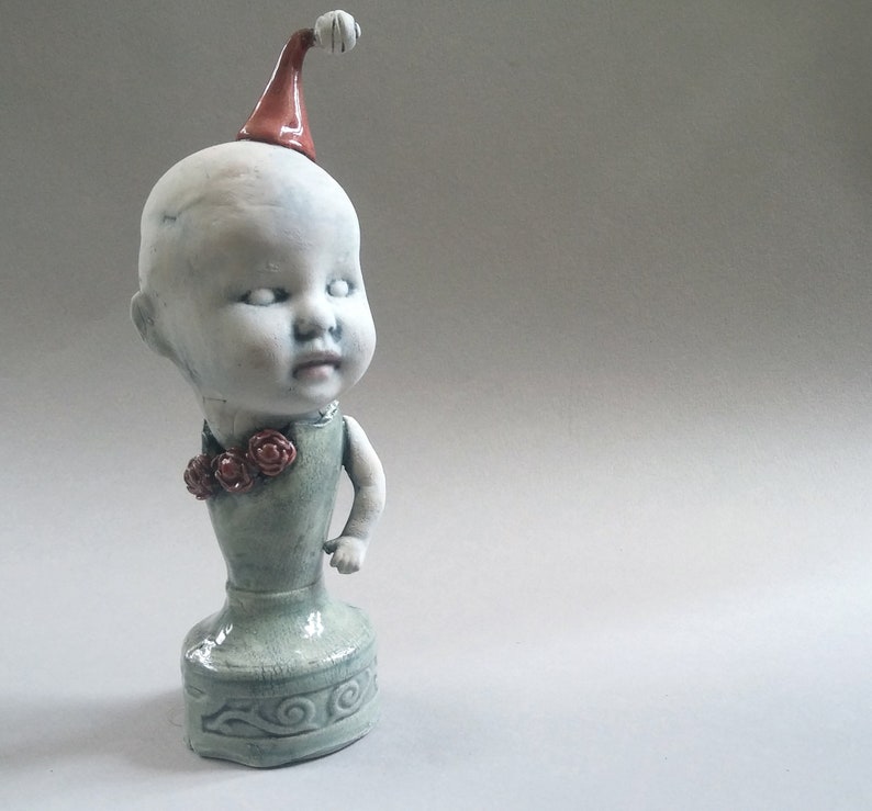 ceramic sculpture 7.5 x 2.5 x 2.5 Baby doll sculpture small ceramic sculpture Celadon Pillar