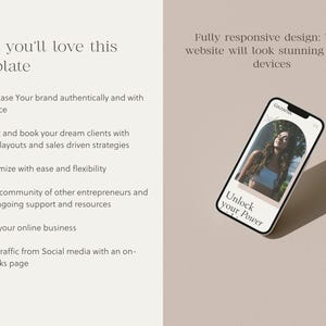 K&ouml;nnte beinhalten: Ein Mockup einer Website-Vorlage auf einem Smartphone. Die Website ist f&uuml;r ein Unternehmen konzipiert, das Dienstleistungen anbietet, um Menschen zu helfen, ihr Potenzial auszusch&ouml;pfen. Die Website ist vollst&auml;ndig responsiv und sieht auf allen Ger&auml;ten fantastisch aus. Die Website bietet einen Call-to-Action, um einer Community von Unternehmern beizutreten und auf fortlaufende Unterst&uuml;tzung und Ressourcen zuzugreifen.