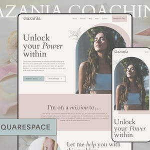K&ouml;nnte beinhalten: Ein Screenshot einer Website f&uuml;r Gazania Coaching, einen Coaching-Dienst. Die Website hat einen hellrosa Hintergrund mit einem wei&szlig;en Textfeld, in dem "Entfessle deine innere Kraft" steht. Das Textfeld ist von einem hellrosa Torbogen mit floralem Design umgeben. Die Website zeigt auch ein Foto einer Frau mit geschlossenen Augen und zur&uuml;ckgelehntem Kopf. Die Website ist schlicht und elegant gestaltet.