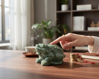 Hand-Carved Jade Money Frog • Three-Legged Feng Shui Wealth Toad • Solid Jade Desk Decor • Good Fortune Symbol