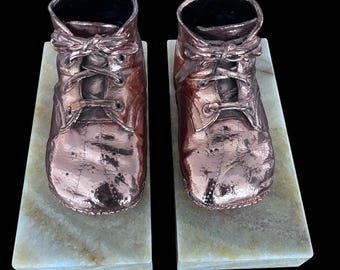 Copper Baby Shoe Keepsake Set on Stone Base | Nursery Decor | Baby Memory Decor | Unique Gift