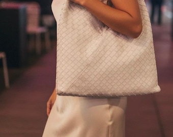 Moda Lyxe White Woven Faux Leather Hobo Bag Bottega Inspired Shoulder Purse with Free Shipping