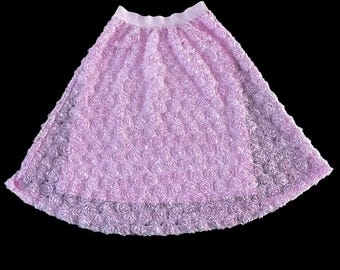 Pink Rosette Midi Skirt | Textured Floral Skirt | Romantic Statement Skirt | Soft Feminine Style