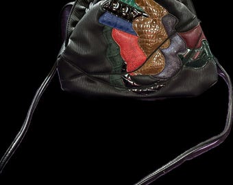 Vintage 1980s Patchwork Handbag | Faux Exotic Statement Purse | JR Miami