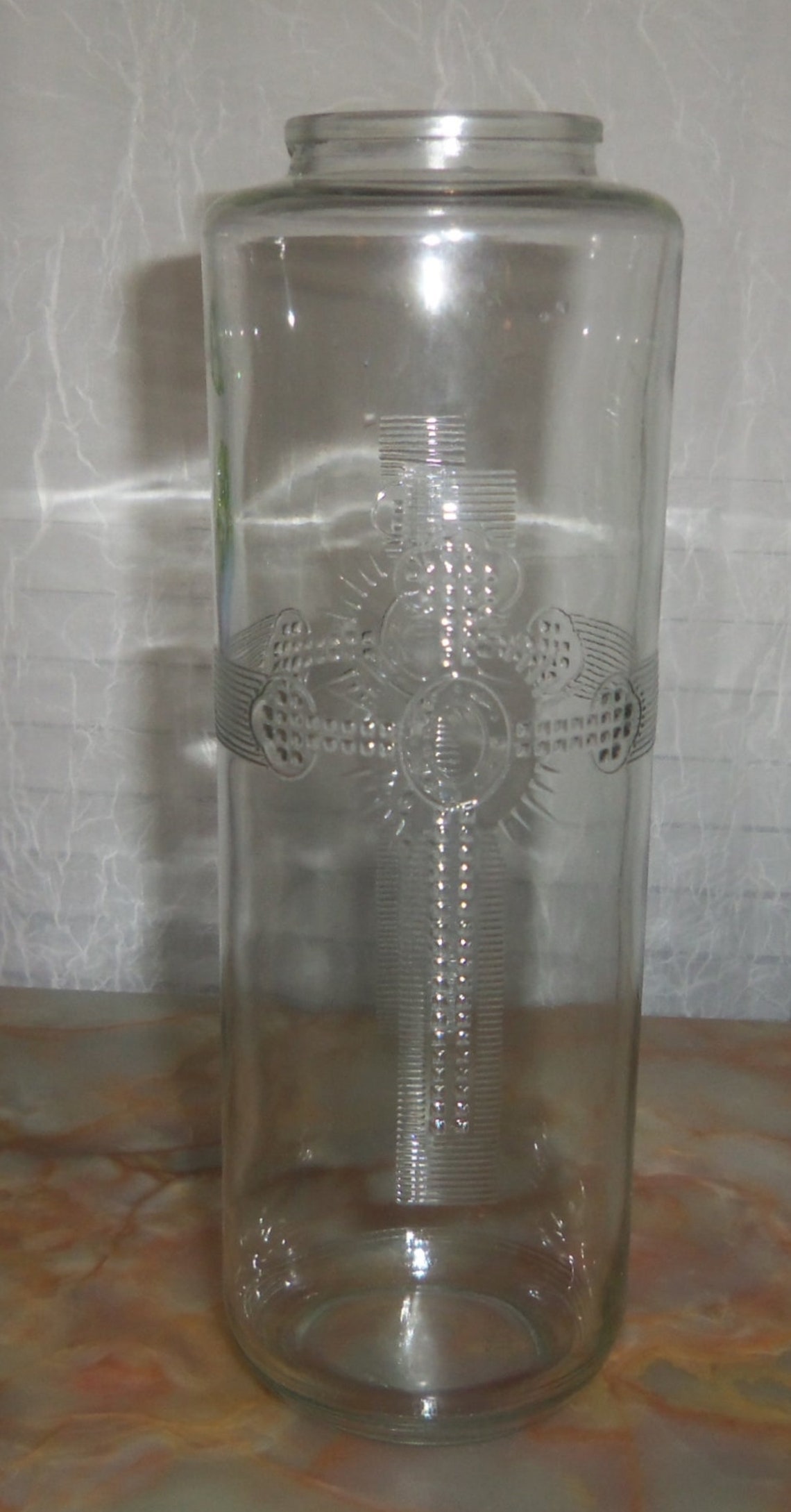 Vintage Catholic Church Sanctuary Glass Candle Vase, Embossed Cross Etsy