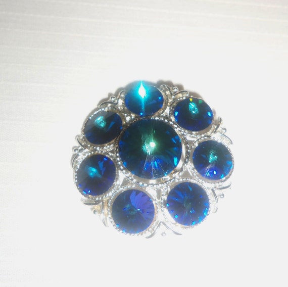 Vintage Splendid Sapphire Blue Rivoli Brooch and … - image 4