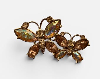 Vintage Butterfly Brooch, Silver Tone AB Rhinestone Estate Pin