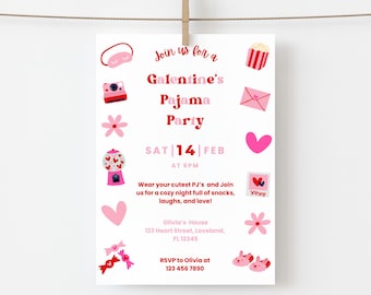 Galentine's pyjamafeestuitnodiging, Galentine's Day-uitnodiging, comfortabele en gezellige Girls Night, afdrukbare sjabloon, direct downloaden