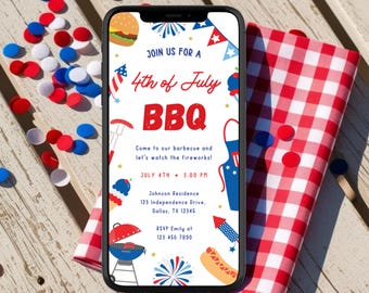 4th of July BBQ E-invite, Independence Day Barbeque Invitation, Fourth of July BBQ & Fireworks Party, Digital Invite Canva Template
