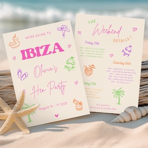 Ibiza Hen Weekend Invitation & Itinerary, We&#39;re Going to Ibiza, Hen Party, Girls Trip, Printable Canva Template, Instant Download