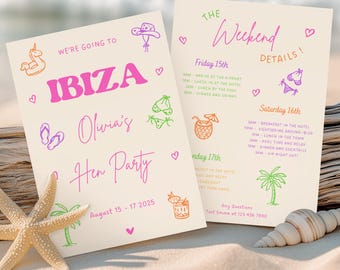 Ibiza Hen Weekend Invitation & Itinerary, We're Going to Ibiza, Hen Party, Girls Trip, Printable Canva Template, Instant Download