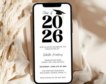 Graduation Party E-invite, Grad Celebration Invitation, Class of 2026, Digital Invite Canva Template, Instant Download