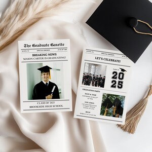Newspaper Graduation Announcement & Party Invitation, Class of 2025, Grad Party Invite, Printable Canva Template, Instant Download