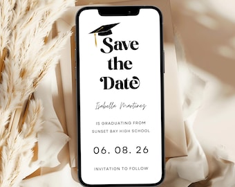 Save the Date Graduation Invitation, Class of 2026, Graduate Announcement E-invite, Digital Invite Canva Template, Instant Download