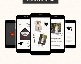 Graduation Announcement & Party Video Invitation, Class of 2026: Editable E-invite Canva Template