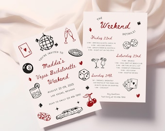 Las Vegas Bachelorette Weekend Invitation & Itinerary, Lucky In Love, Vegas Bach Party, Printable Canva Template