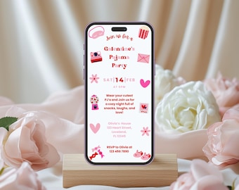 E-invite Galentine's Pyjama Party, Galentine's Day-uitnodiging, Comfy & Cosy Girls Night, digitale uitnodigingssjabloon, Instant Download