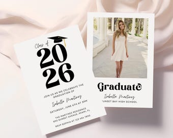 Graduation Announcement & Party Invitation, Class Of 2026 Invite, Grad Photo Announcement Card, Printable Canva Template, Instant Download