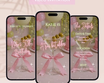A Tini Bit Older Birthday Party Video Invitation, Pink & Green Theme: Editable E-invite Canva Template